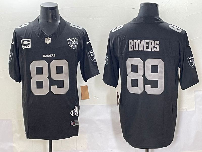 Men 2025 Oakland Raiders #89 Bowers Black Throwback Three generations Nike Limited NFL Jersey style 22